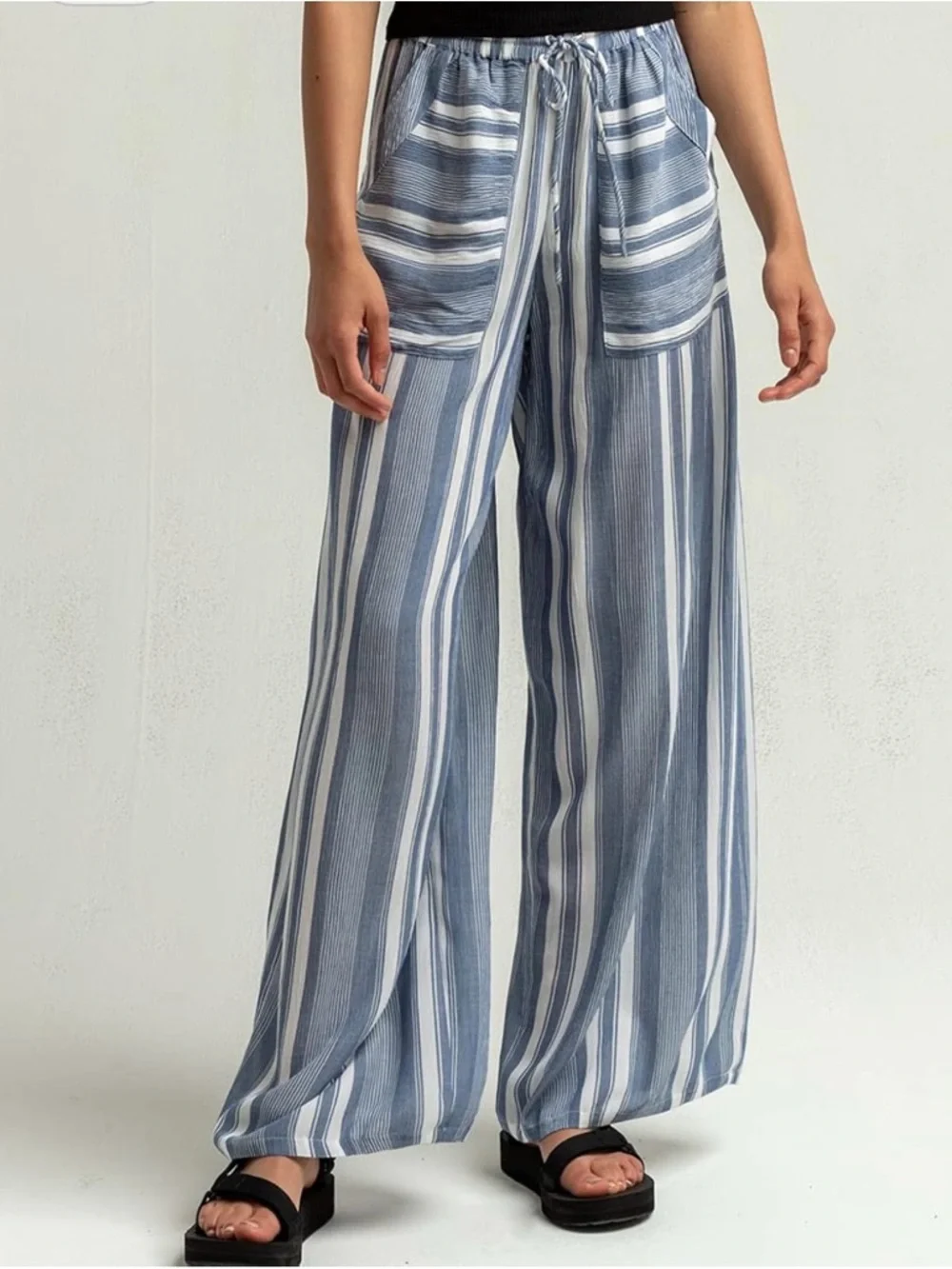 Billabong Striped Wide Leg Pants | Blue White Beachy Drawstring | Size M - Picture 2 of 9